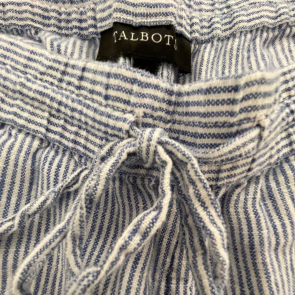 Talbots Blue and White Striped Drawstring Linen Pants